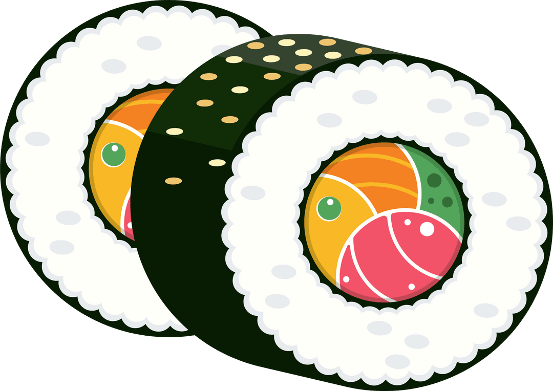 Flat Style Sushi Rolls on Seaweed With Transparent Background