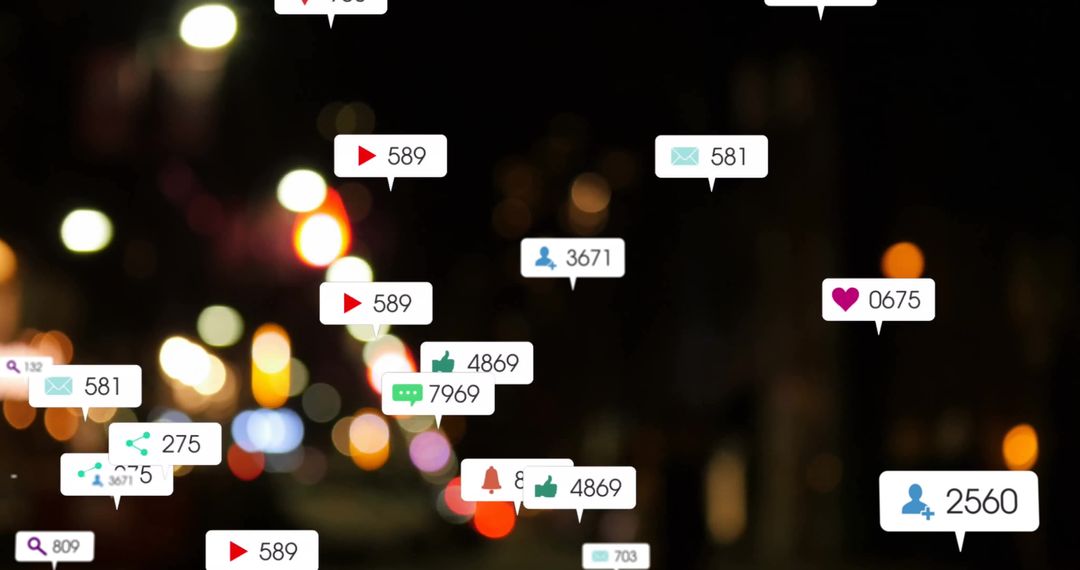 Digital Networking Icons Over Busy City Background