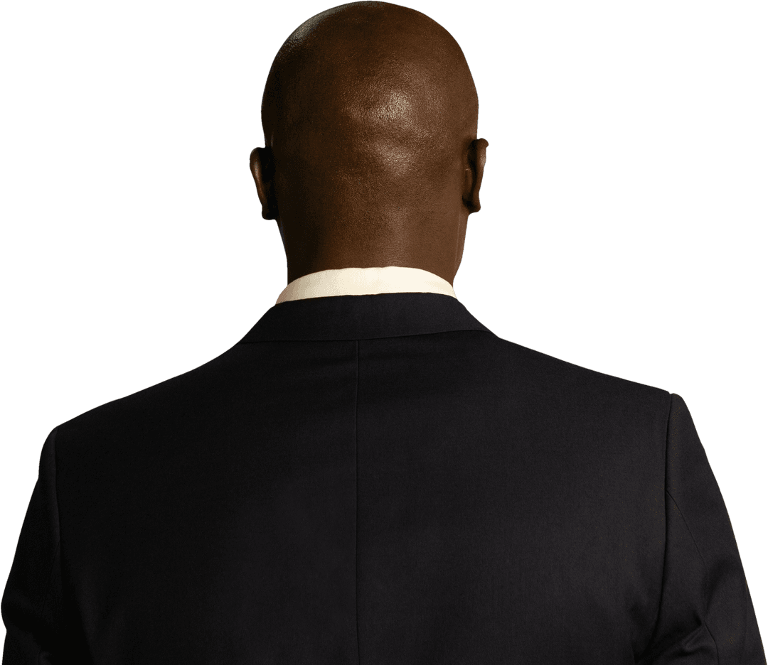 Rear View of Bald Man in Suit with Transparent Background