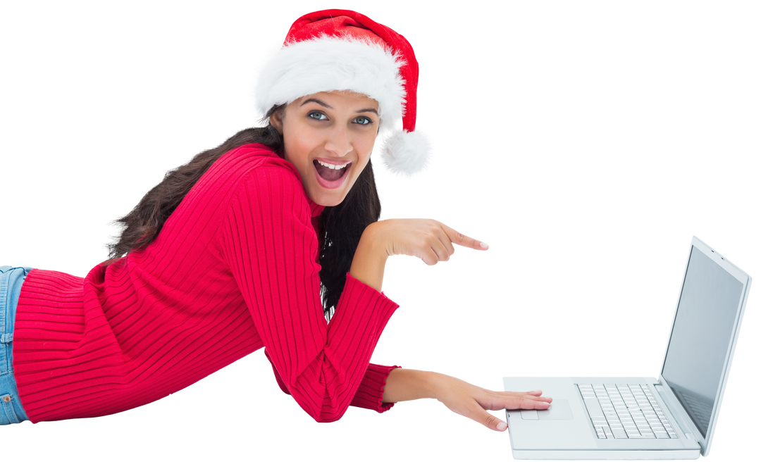 Smiling Woman In Santa Hat Using Laptop On Transparent Background, Festive Online Browsing - Download Free Stock Images Pikwizard.com