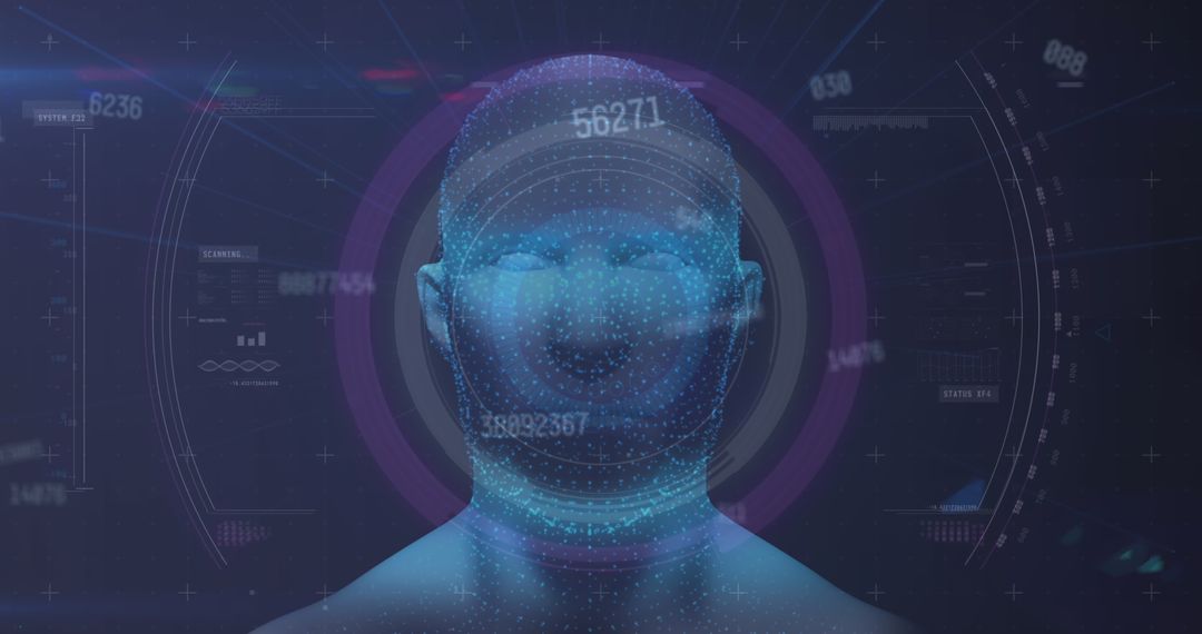 Futuristic Digital Interface with Human Head Hologram