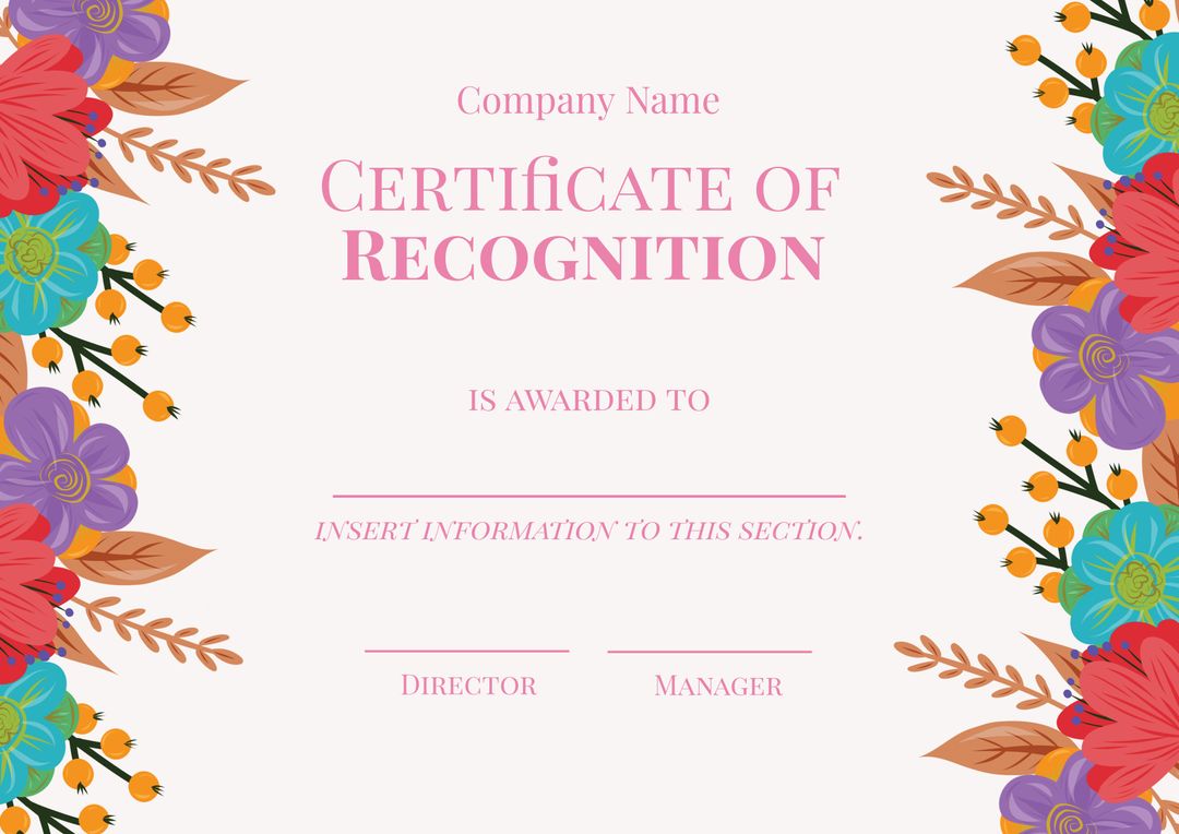 Vibrant Floral Certificate Template for Awards and Recognitions - Download Free Stock Templates Pikwizard.com