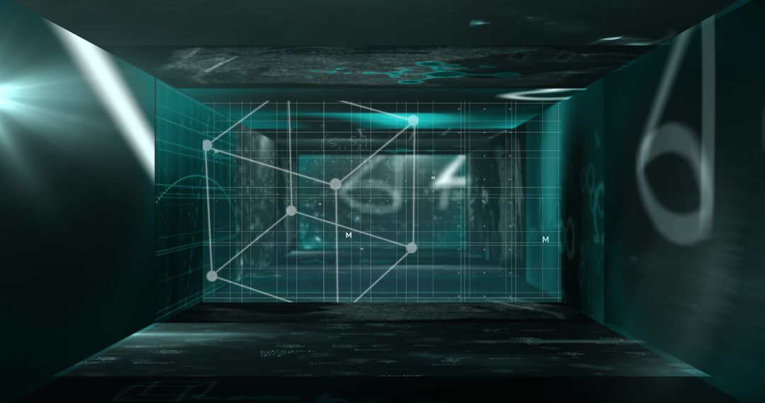 Futuristic Digital Data Analysis Room with Scientific Graphics
