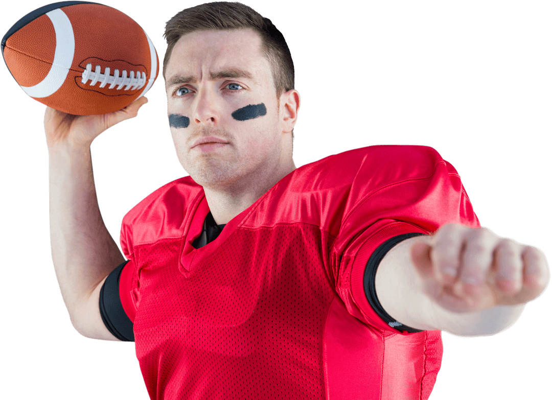 American Football Player Throwing Ball Isolated on Transparent Background