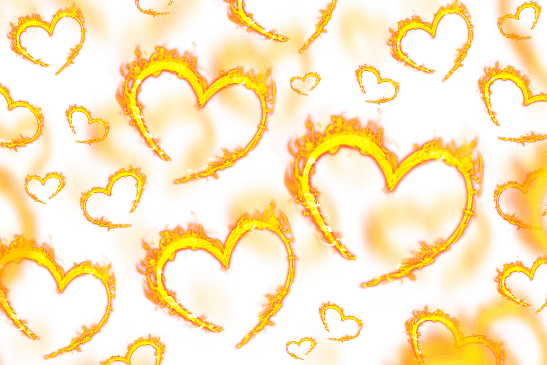 Transparent Fiery Hearts Symbolizing Passion and Romance