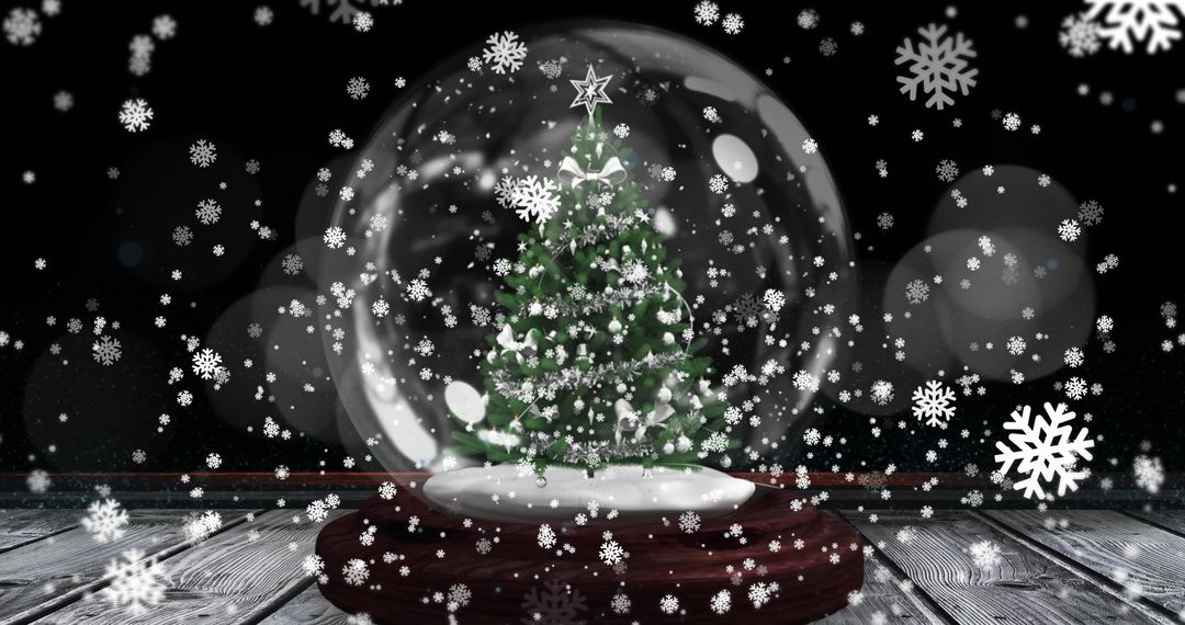 Snow Globe with Christmas Tree and Falling Snowflakes, Magic Winter Scene - Free Images, Stock Photos and Pictures on Pikwizard.com