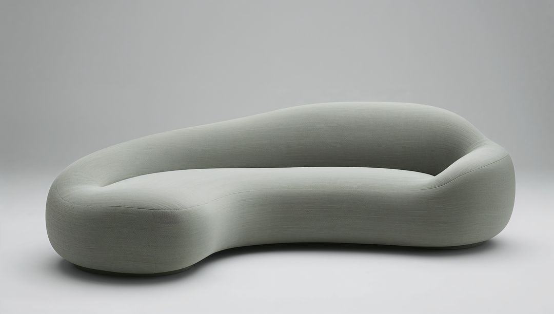 Sculptural S-shaped grey sofa showcasing seamless curves for modern minimalist interiors