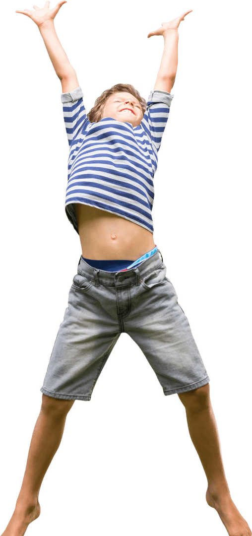 Excited Young Boy Jumping with Joy on Transparent Background