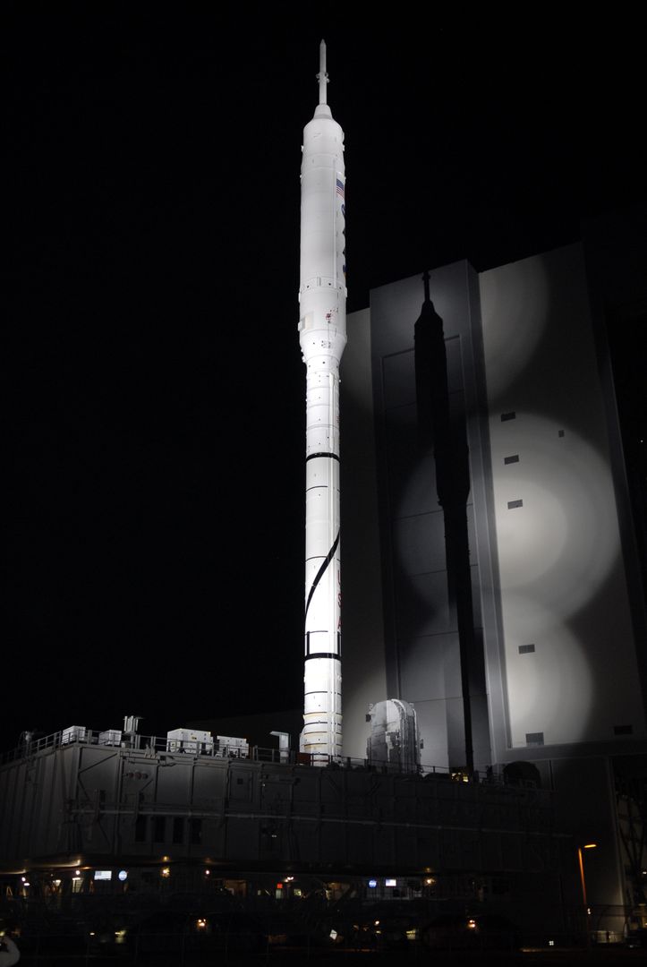 Ares I-X Rocket During Night Rollout at Cape Canaveral - Free Images, Stock Photos and Pictures on Pikwizard.com