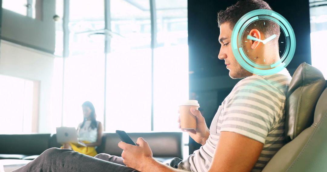 Digital Interface Imagery of Businessman Using Smartphone in Modern Office