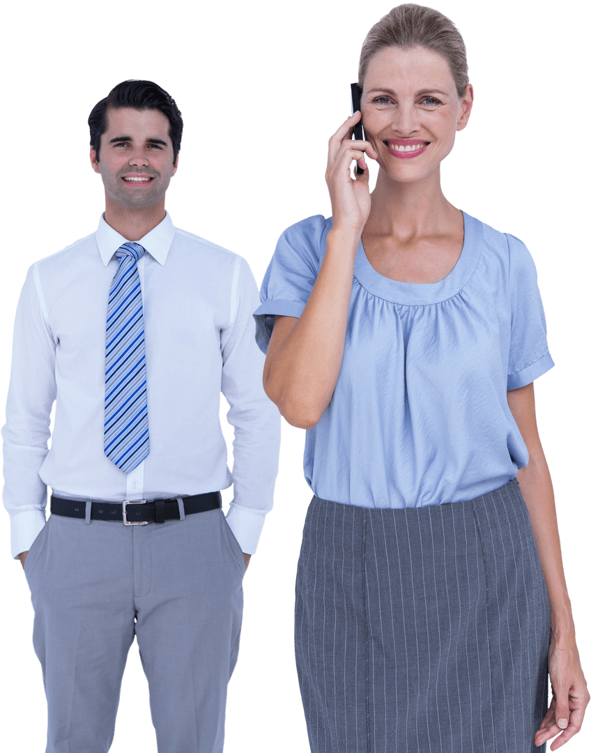 Transparent Connection Busy Businesswoman Phone Call Colleague Posing