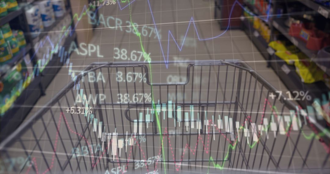 Digital Stock Market Analysis Overlay on Shopping Cart