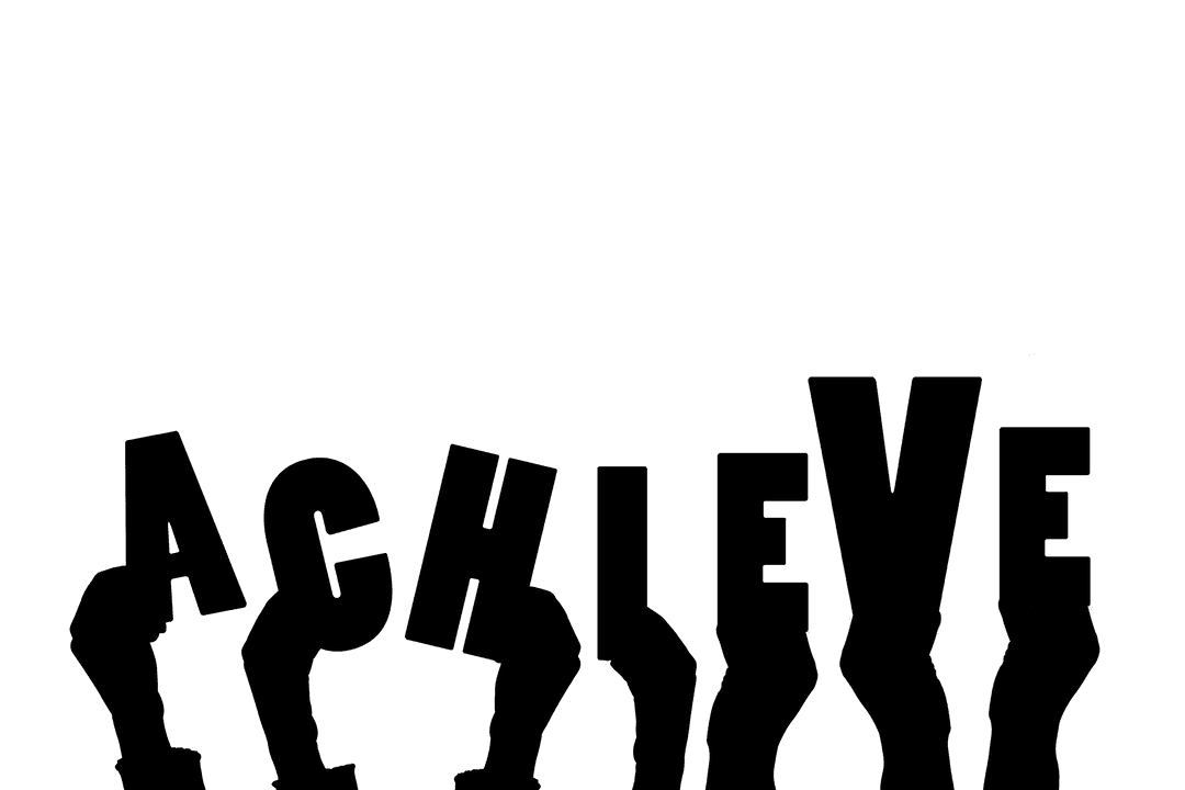 Illustrated Hands Reaching Achieve Text on Transparent Background