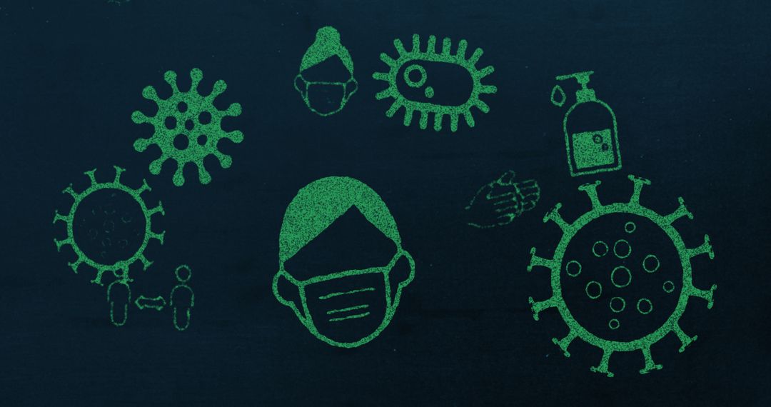 Chalkboard-Style Icons Illustrating COVID-19 Awareness Concepts