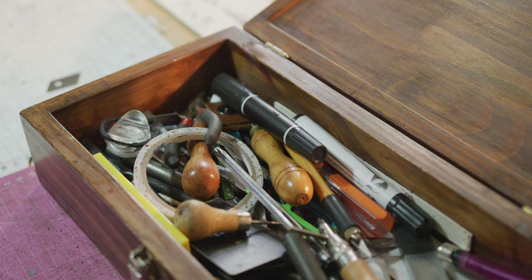 Close-Up of Leatherworking Tools in a Craftsman's Box