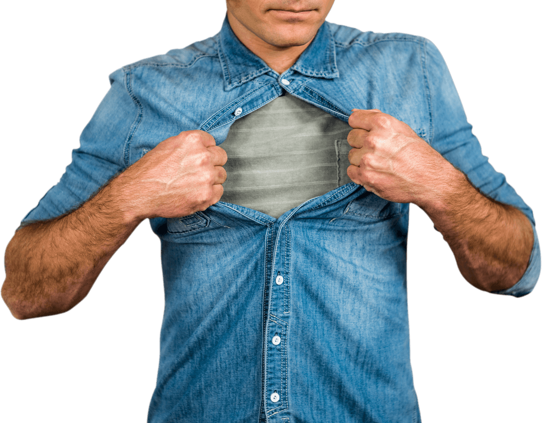 Man in Denim Shirt Revealing Transparent Chest Silhouette