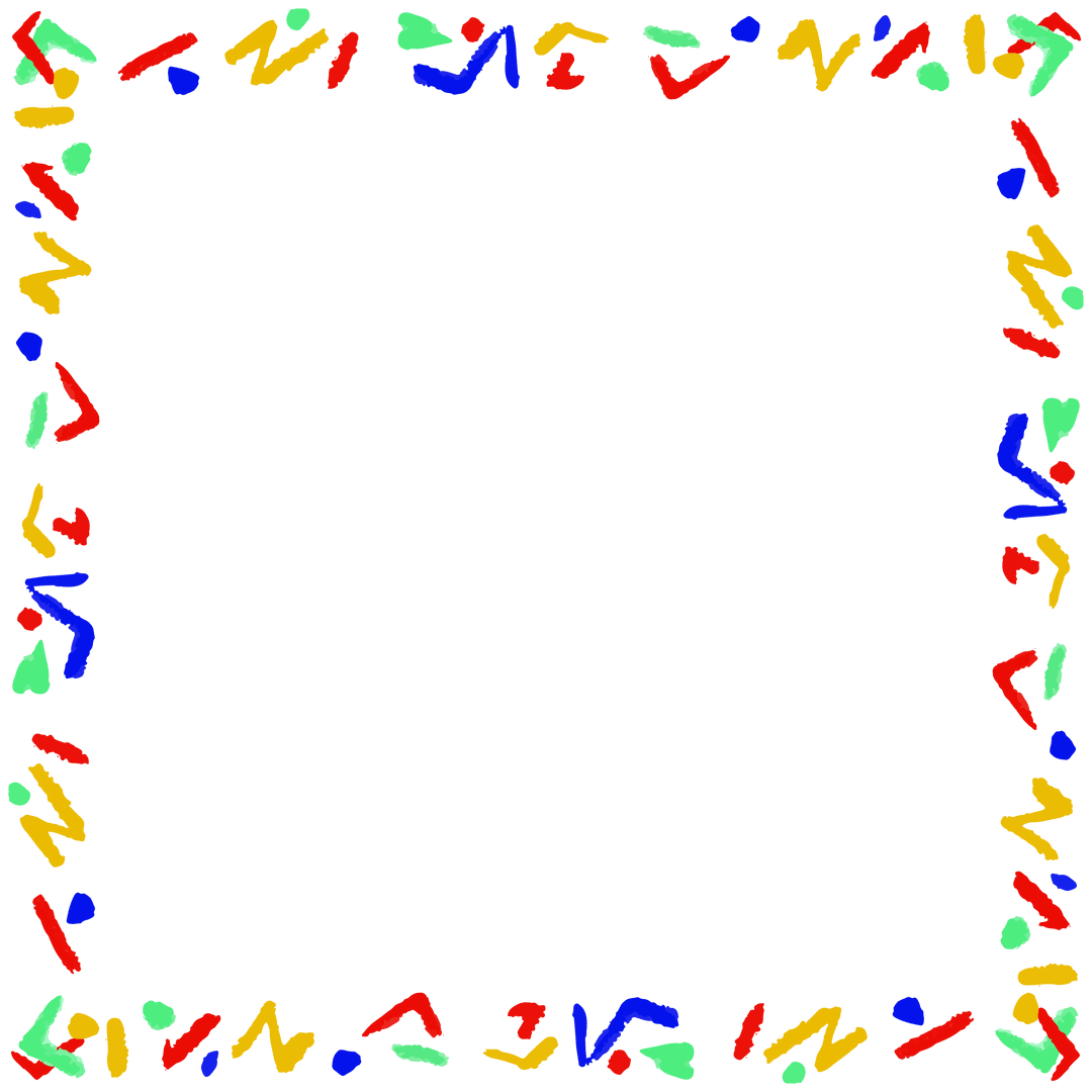 Vibrant Abstract Border with Geometric Motifs on Transparent Background