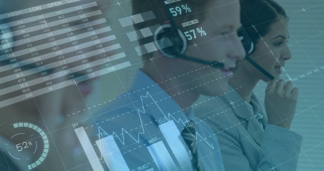 Financial Analysts Collaborating with Real-Time Data Overlays