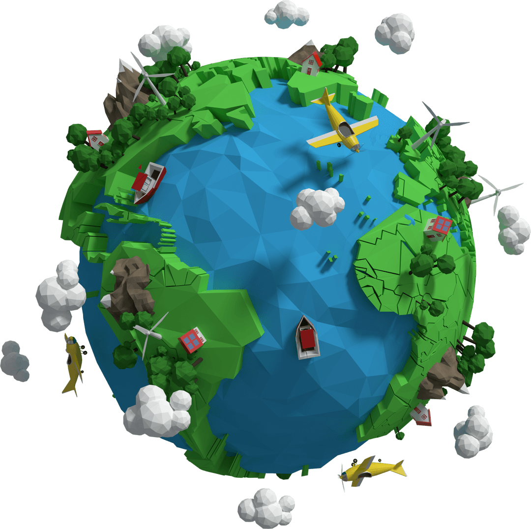 Digital Globe Model with Planes and Boats in Transparent Style