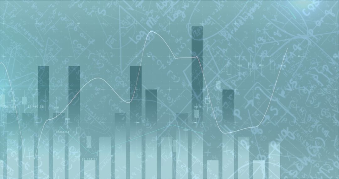 Digital Data Lines with Mathematical Equations on Blue Background
