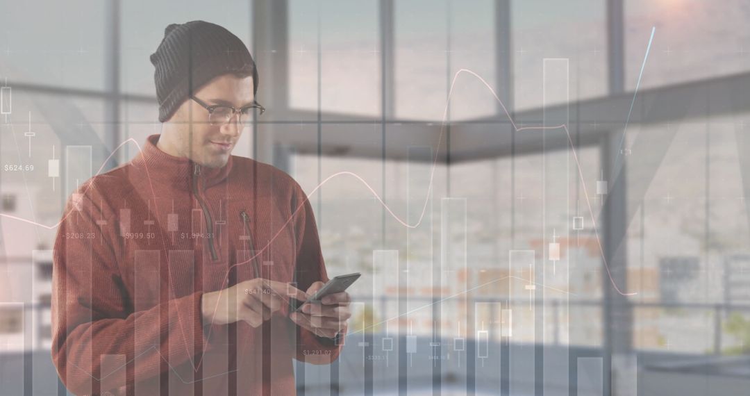 Businessman Managing Finance Data with Smartphone in Modern Office
