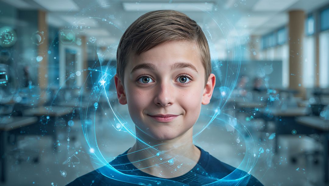 Child Engaging with Augmented Reality in Modern Classroom