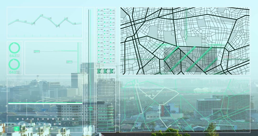 Data Processing Interfaces Over Scenic Cityscape