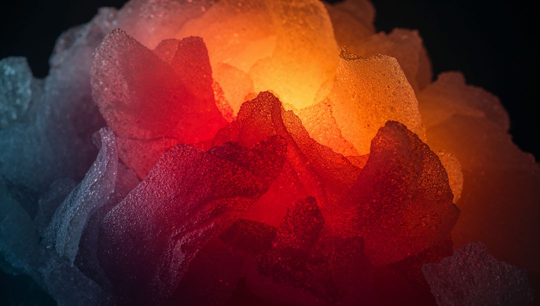 Glowing Ice Shards Forming Abstract Crystal Cluster with Warm Core and Cyan Rim