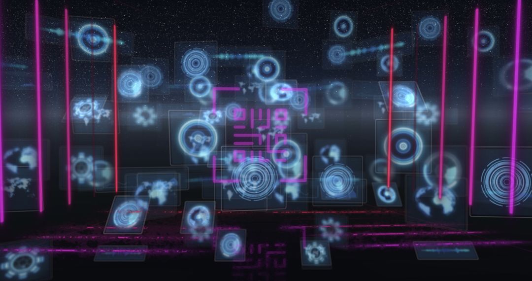 Neon QR Code with Futuristic Data Visualization