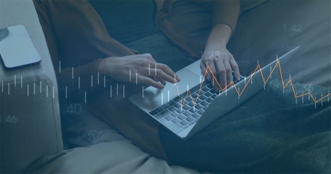 Woman Analyzing Stock Market Trends at Home on Laptop