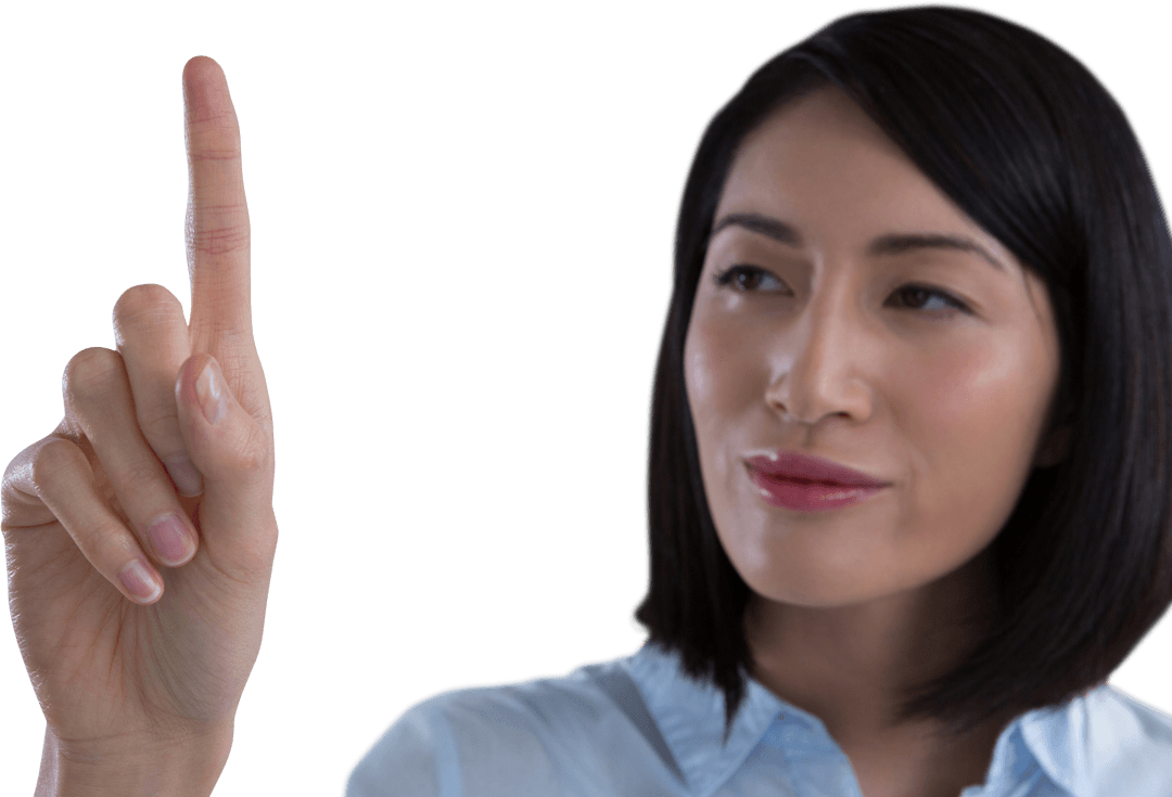 Asian Businesswoman Interacting with Transparent Interface