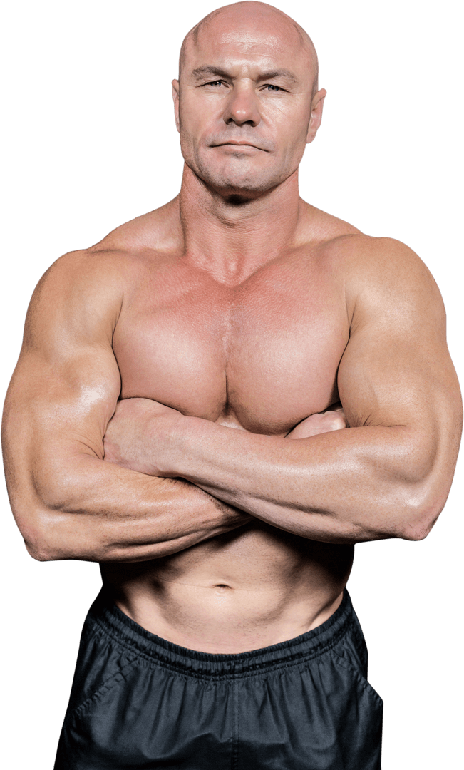Transparent Portrait of Muscular Man Standing with Arms Crossed