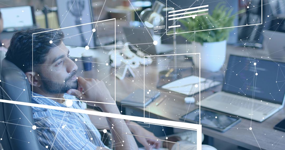 Focused Professional Analyzes Data in High-Tech Office