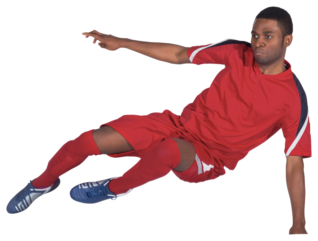 Athletic Footballer in Red Kit Performing Skillful Kick - Transparent Background - Download Free Stock Images Pikwizard.com