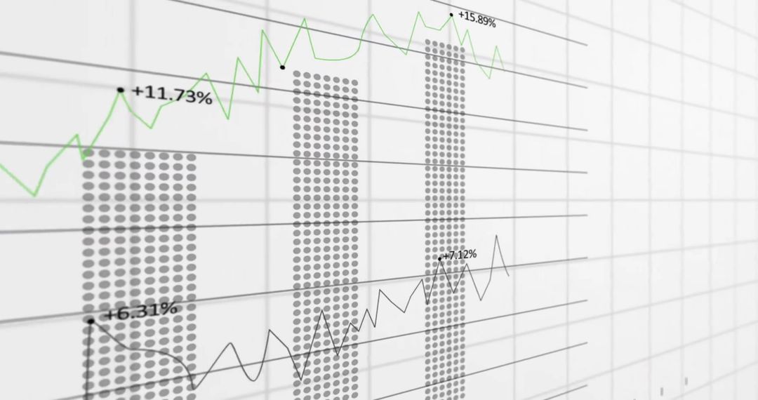 3D Financial Data Imagery with Graphs and Charts on White