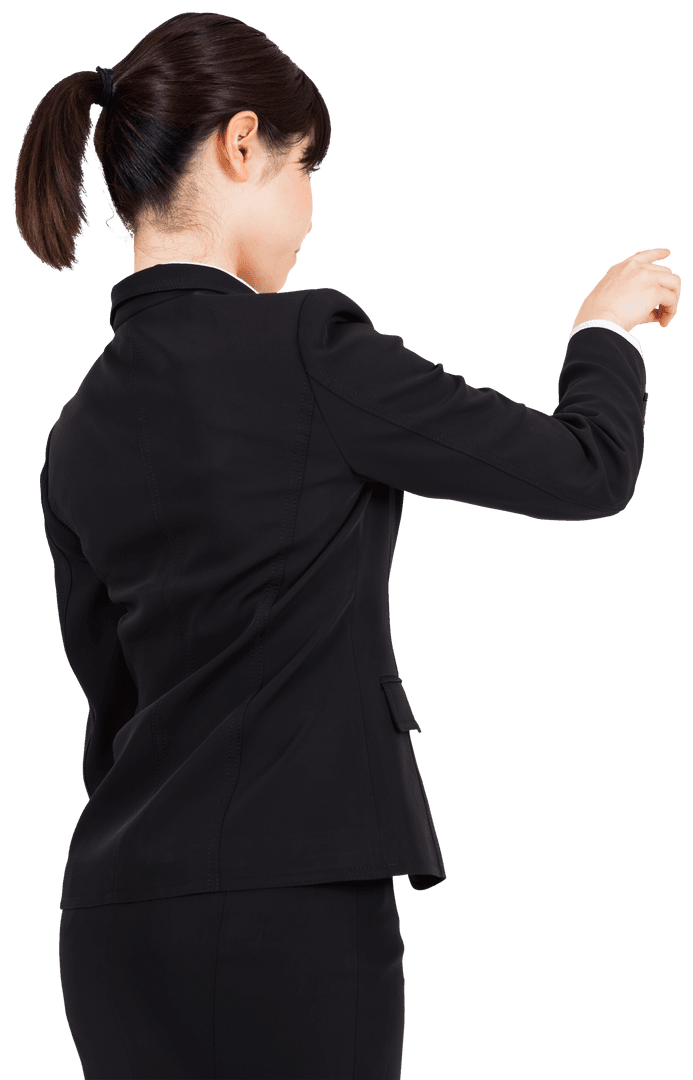 Back View Asian Businesswoman Pointing Finger on Transparent Background