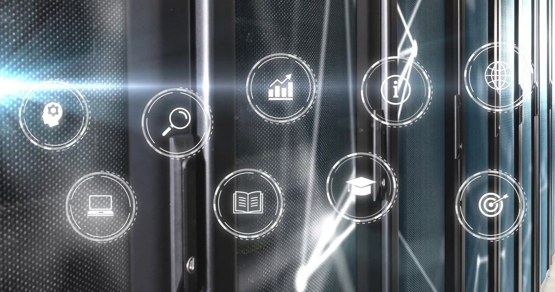 Digital Data Network Over Computer Servers With Icons