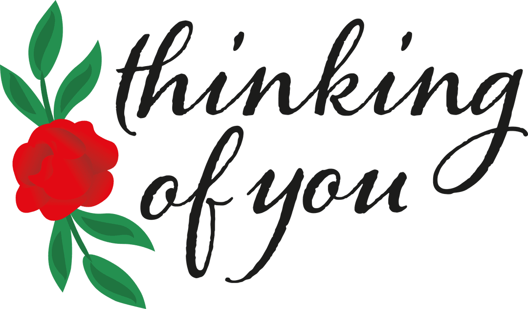 Thinking of You Text with Red Rose on Transparent Background