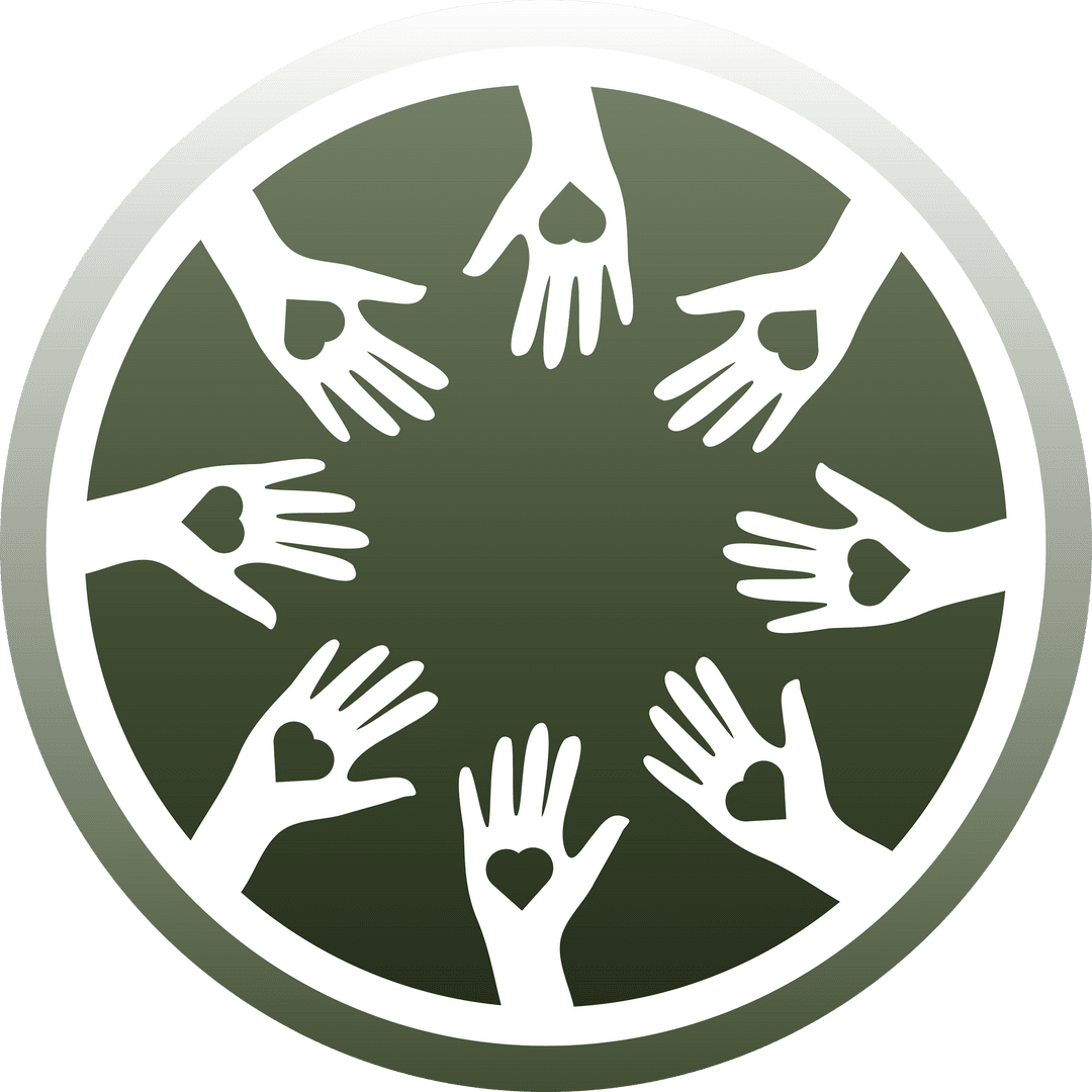 Transparent Heart-Hands Circle Icon on Green Badge Motif