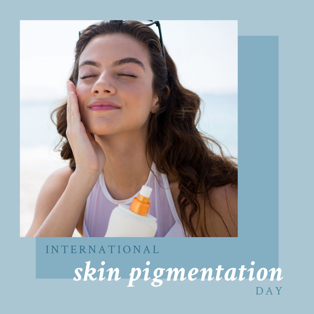 Smiling Woman Applies Sunscreen for Skin Pigmentation Awareness