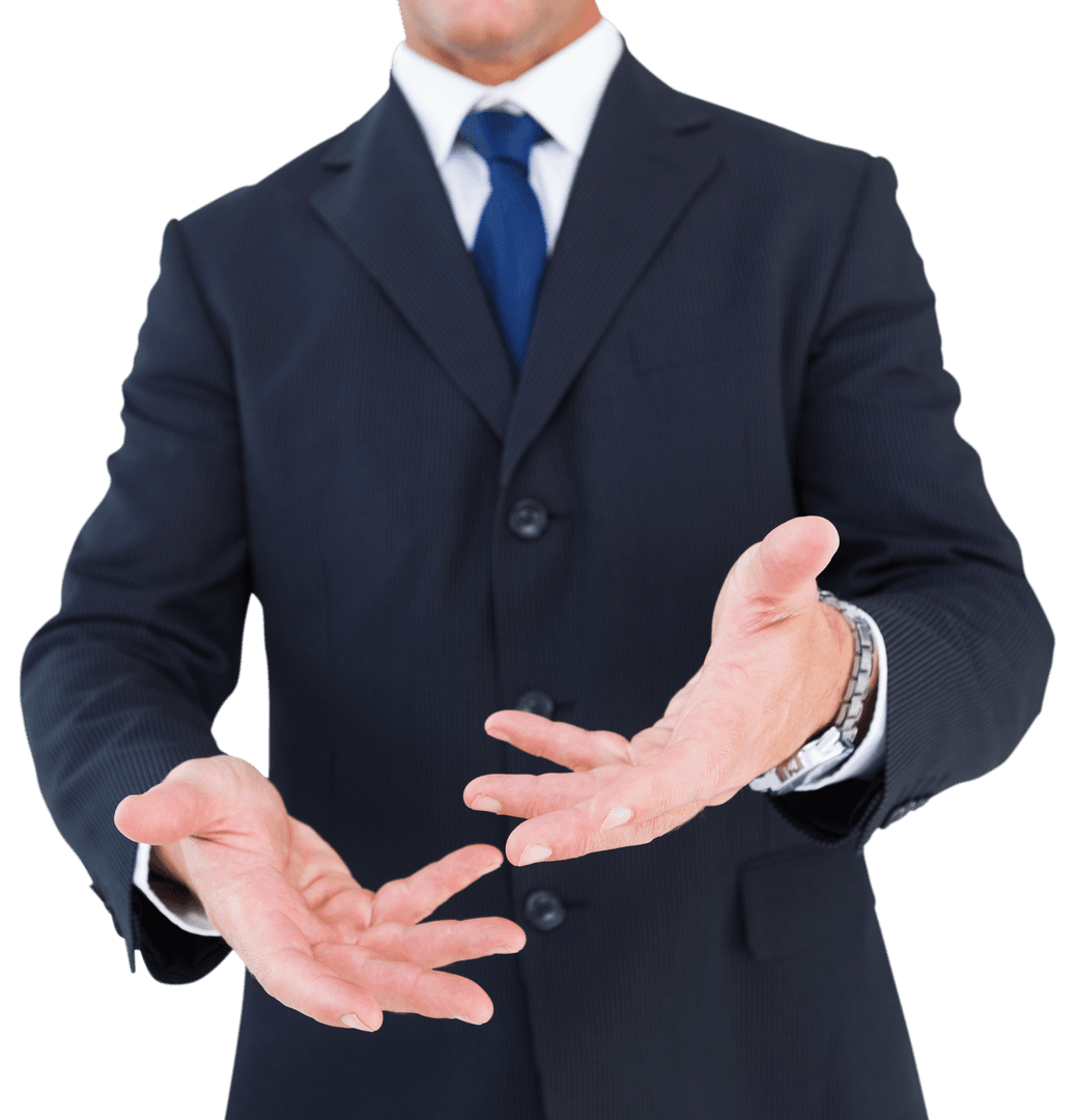 Confident Businessman Offering Empty Hand Transparent Background