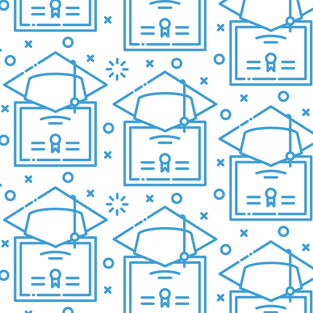 Seamless Blue Academic Cap Pattern on Transparent Background