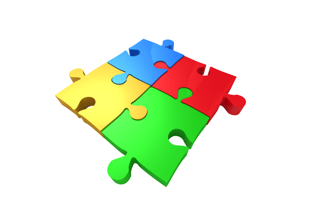 Colorful Puzzle Pieces on Transparent Background for Symbolic Concept