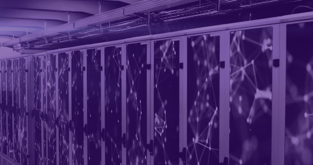 Modern Server Room with Digital Network Overlay