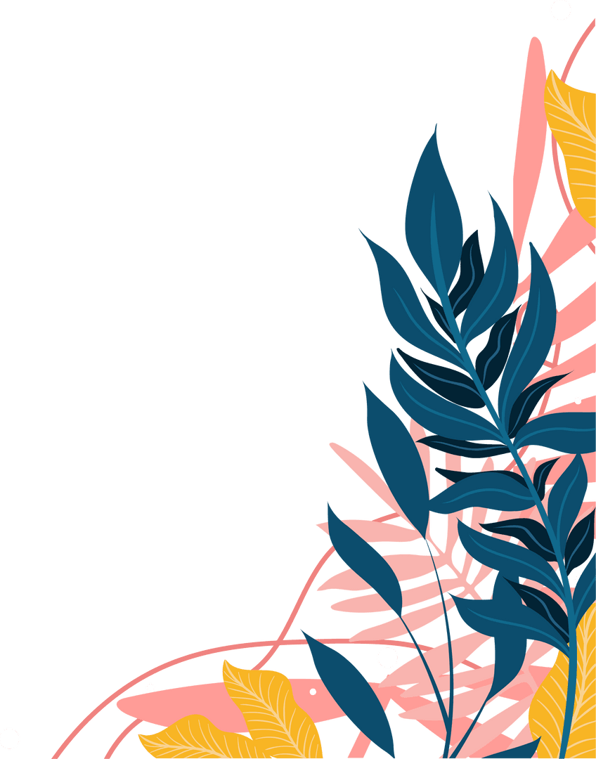 Elegant Floral Composition With Blue and Yellow Leaves Transparent Background