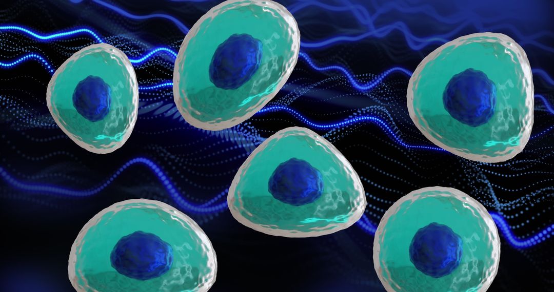 Blue Turquoise Cells with Digital Background Representing Scientific Research