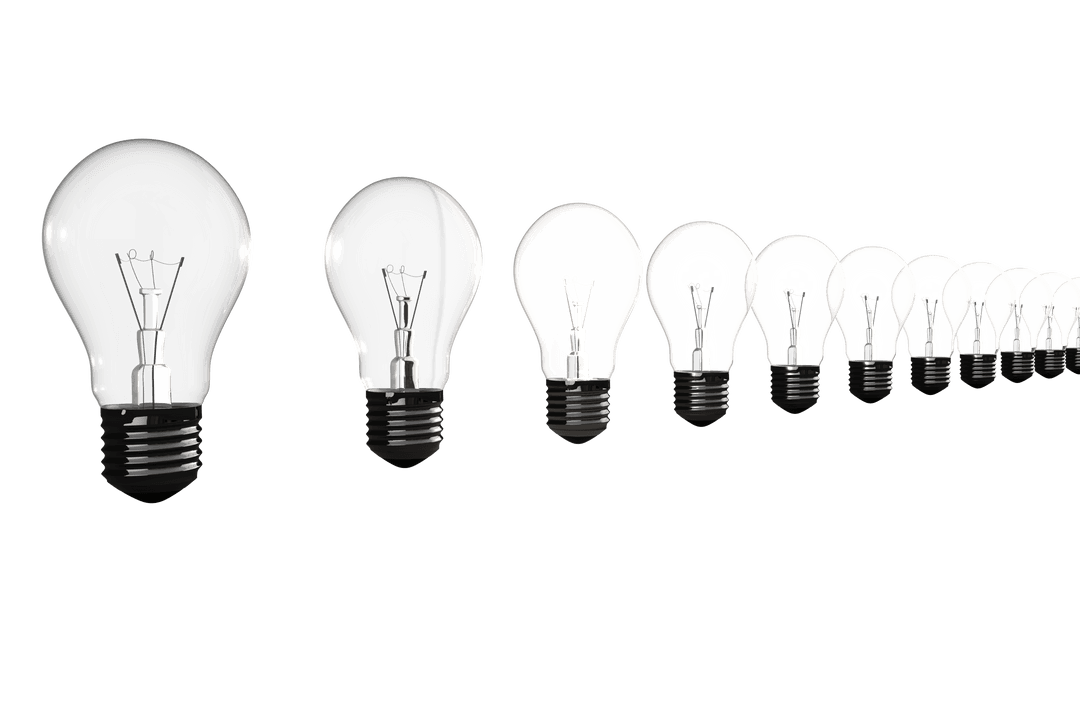 Transparent Light Bulbs in Sequential Arrangement on White Background