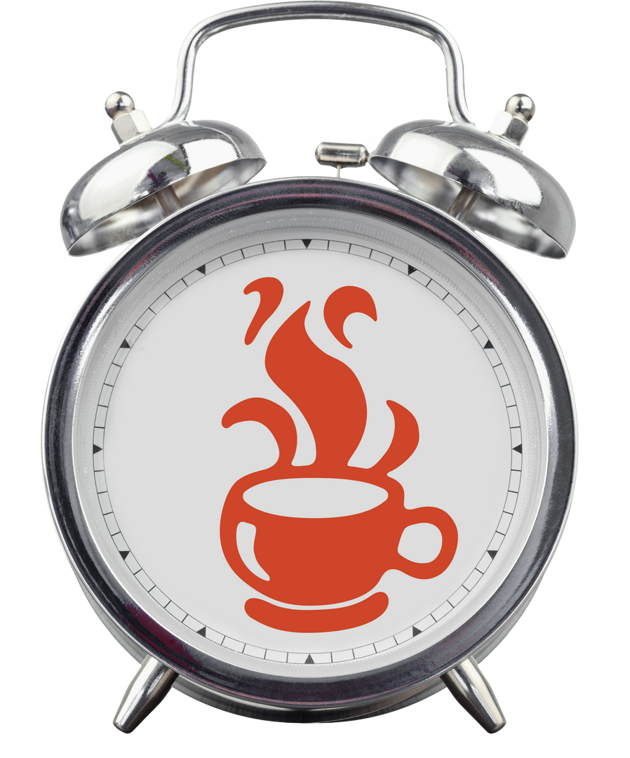 Silver Alarm Clock with Coffee Cup Silhouette on Transparent Background - Download Free Stock Images Pikwizard.com