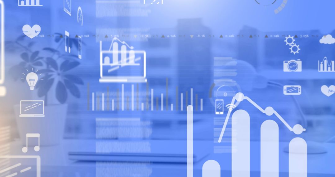 Digital Data Processing Interface Over Cityscape Background