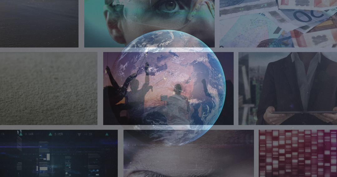 Rotating Globe Overlaid with Digital Data and Financial Concepts